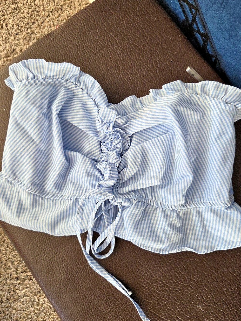 Papaya Striped Ruffle Tube Top Blue & White